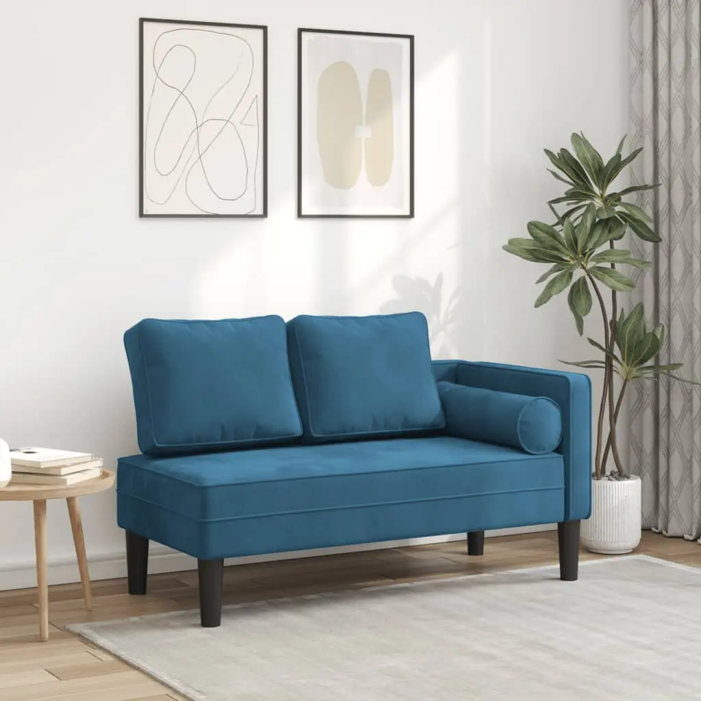 Chaise Longue con Cuscini Blu in Velluto