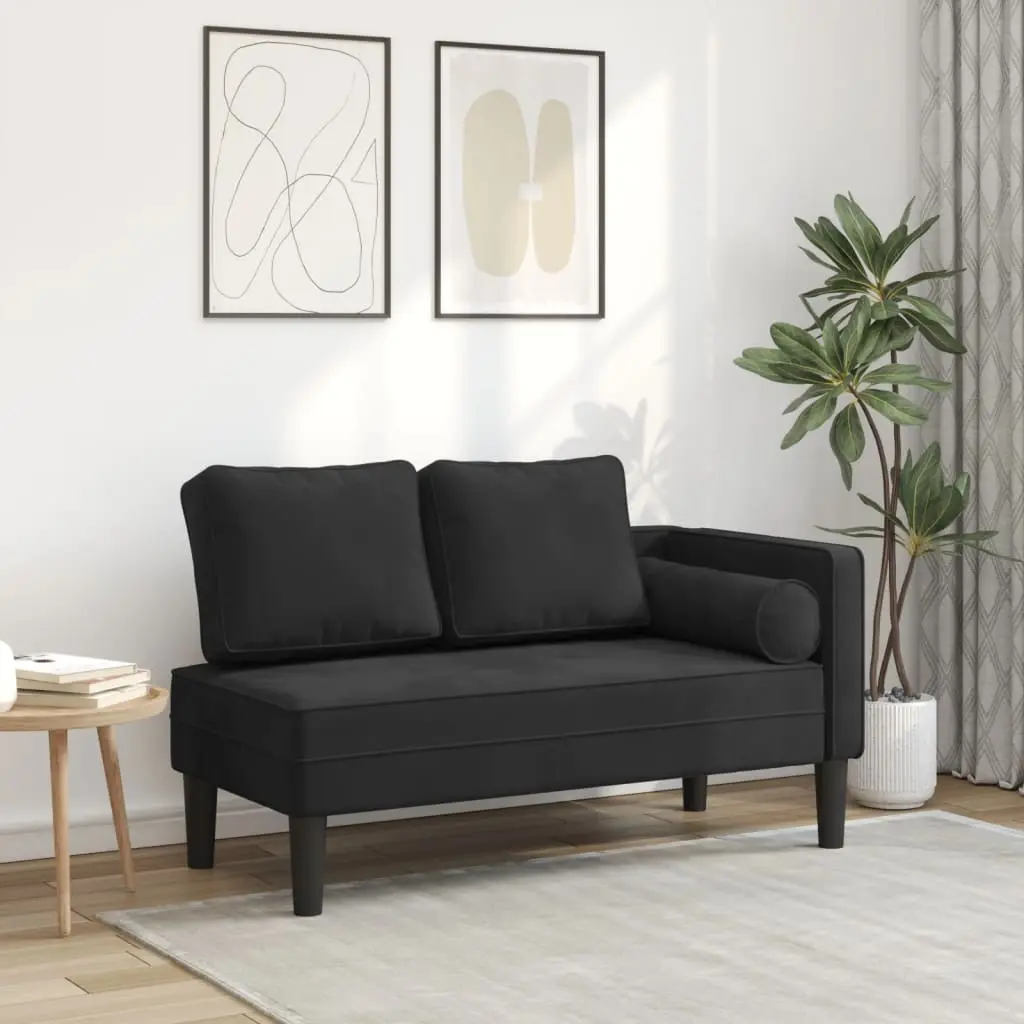 Chaise Lounge con Cuscini Nero in Velluto