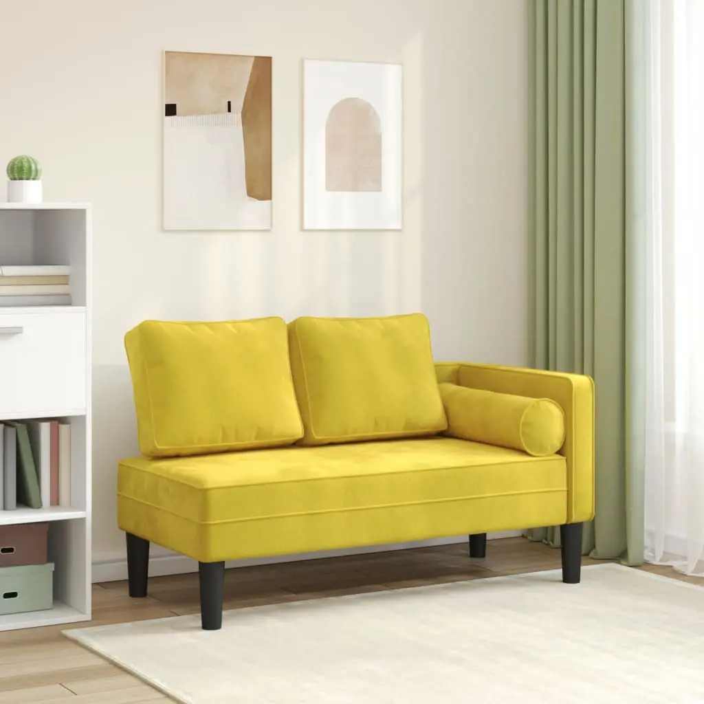 Chaise Longue con Cuscini Giallo in Velluto