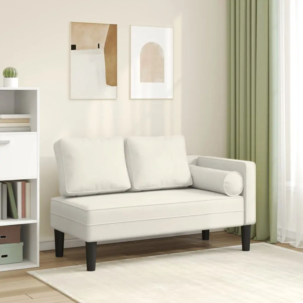 Chaise Longue con Cuscini Crema in Velluto