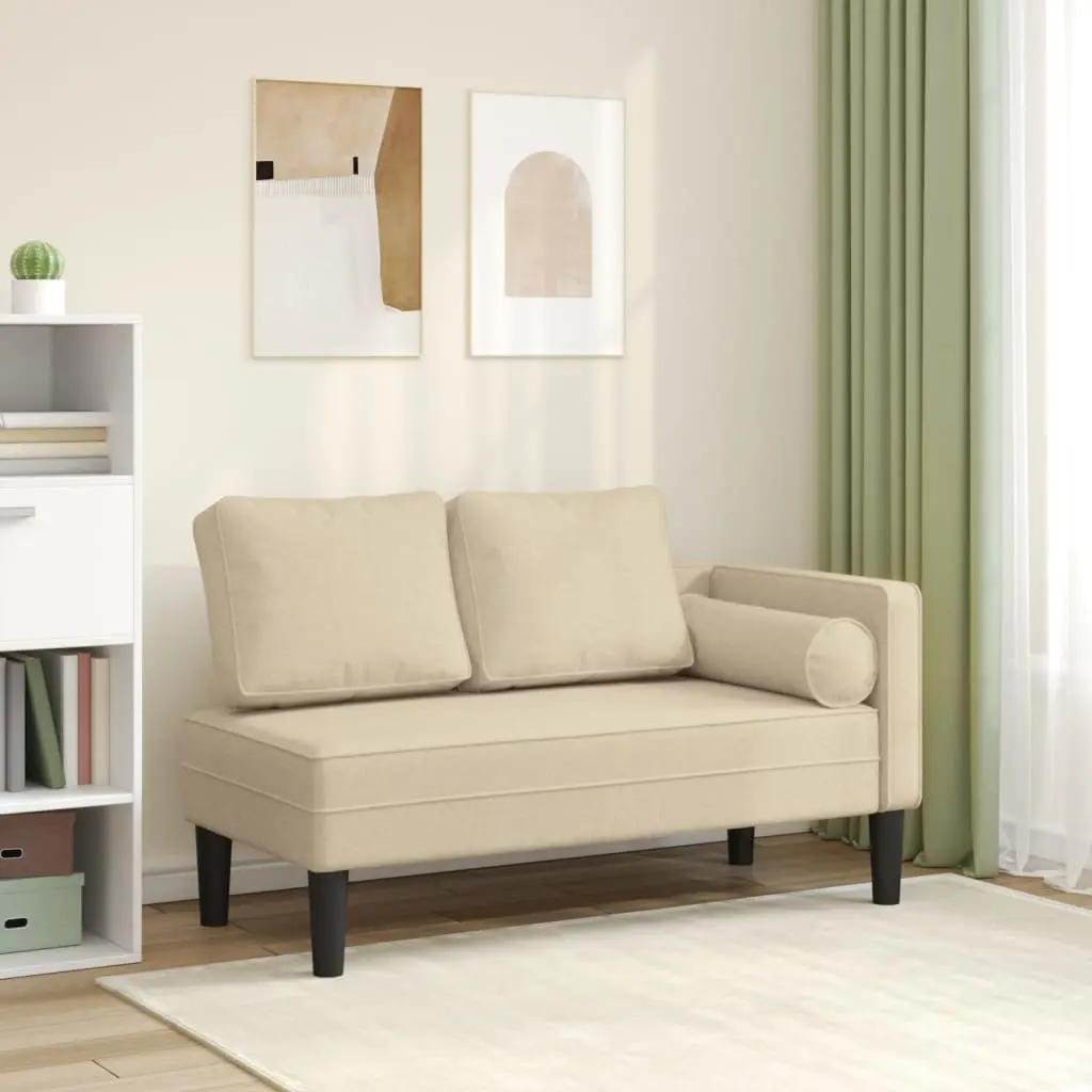 Chaise Longue con Cuscini Crema in Tessuto