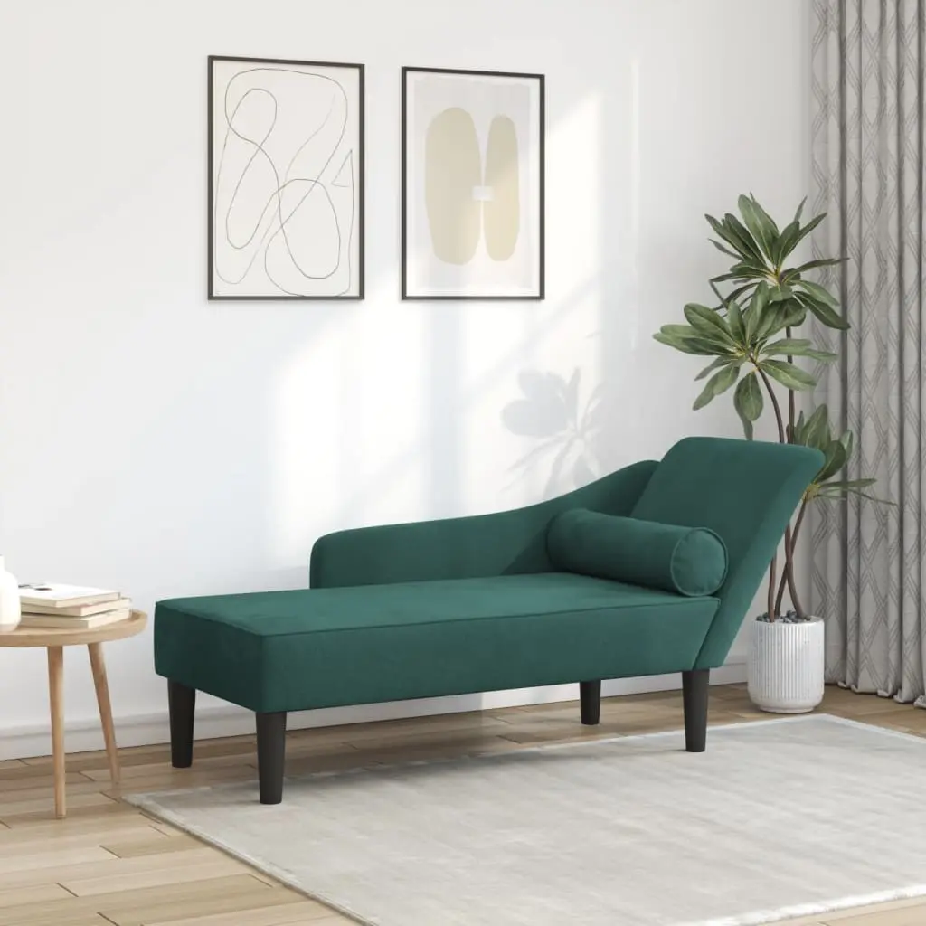 Chaise Longue con Cuscini Verde Scuro in Velluto