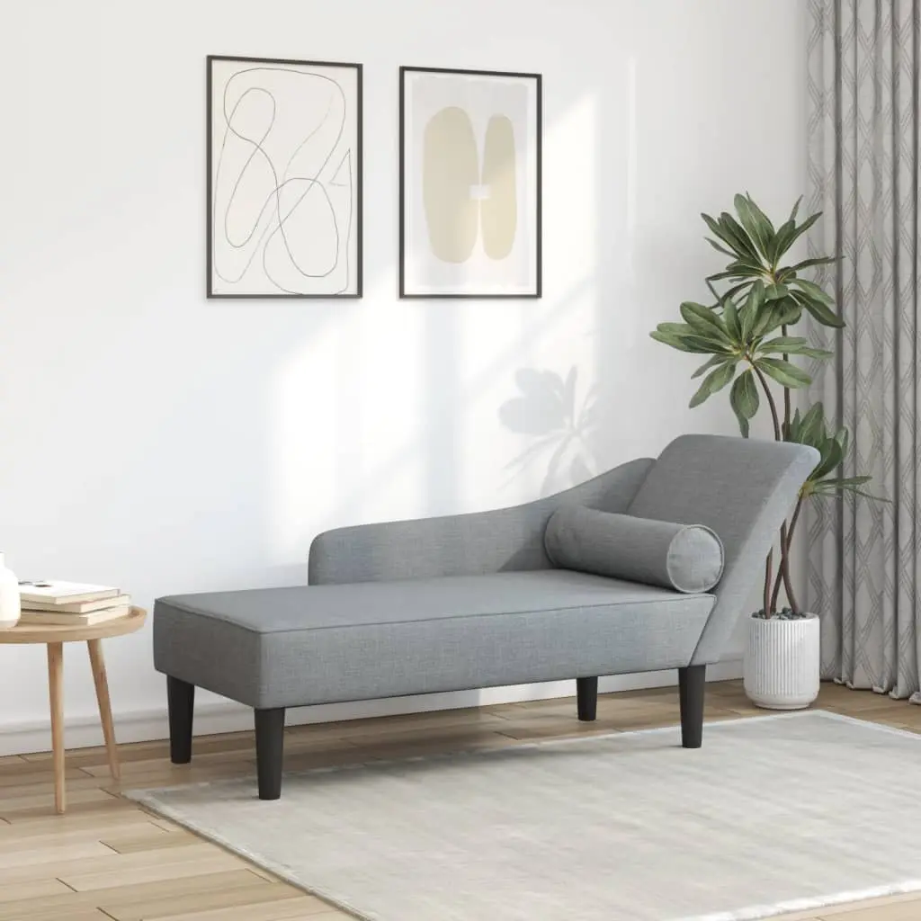 Chaise Longue con Cuscini Grigio Chiaro in Tessuto