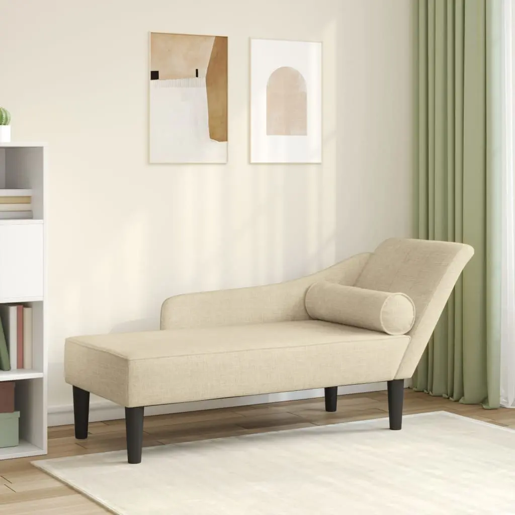 Chaise Longue con Cuscini Crema in Tessuto