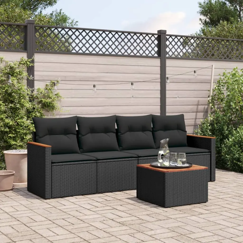 Set Divani da Giardino 5 pz con Cuscini in Polyrattan Nero