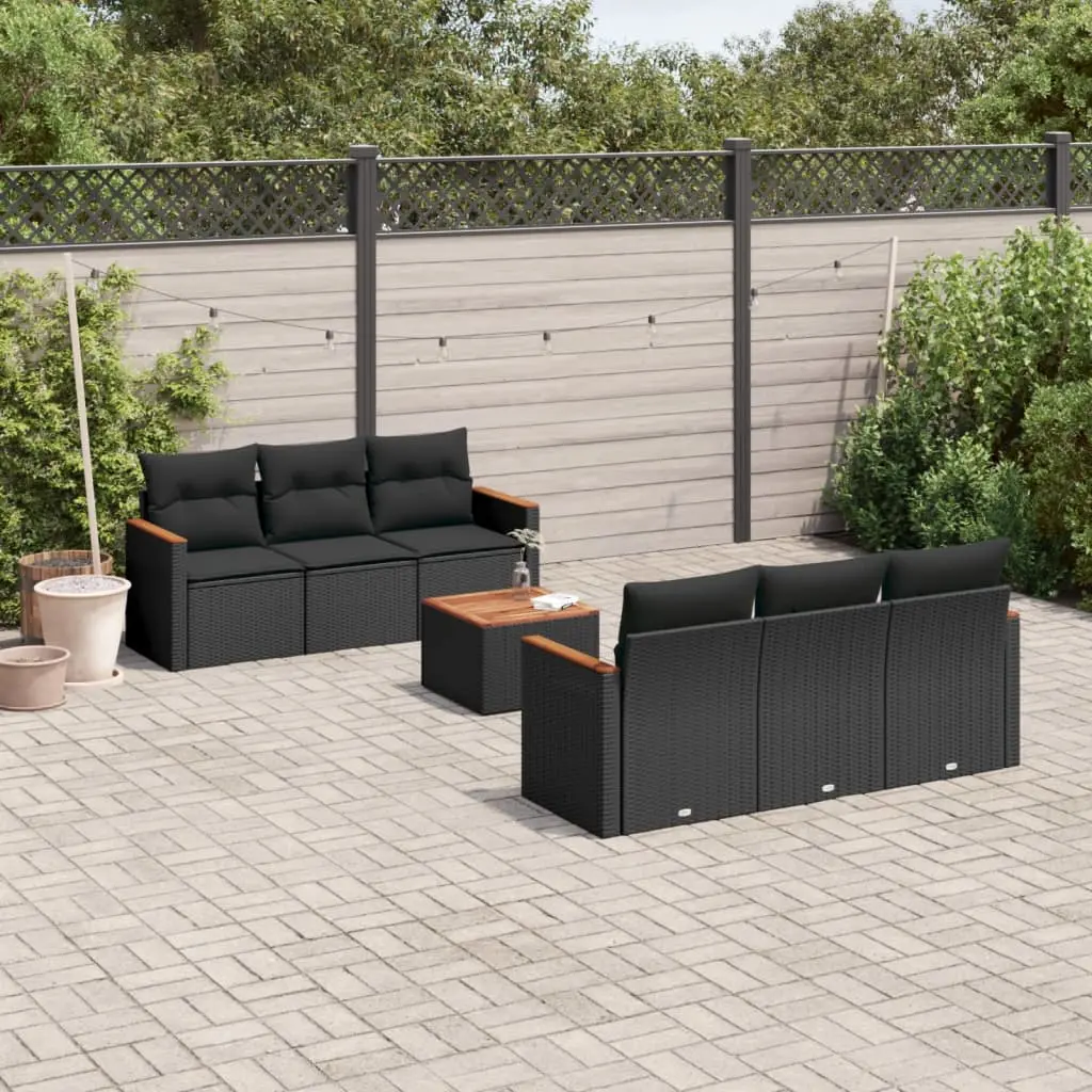 Set Divani da Giardino con Cuscini 7pz Nero Polyrattan