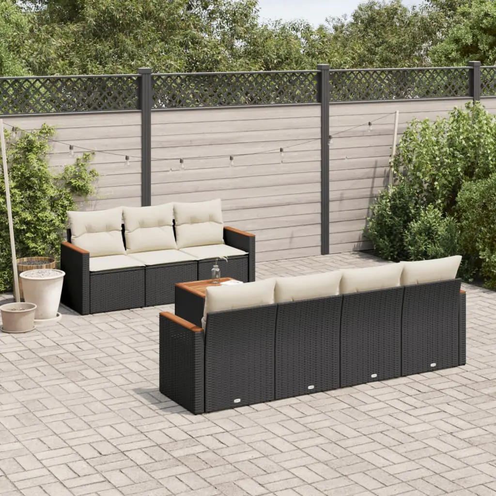 Set Divani da Giardino con Cuscini 8 pz Nero in Polyrattan