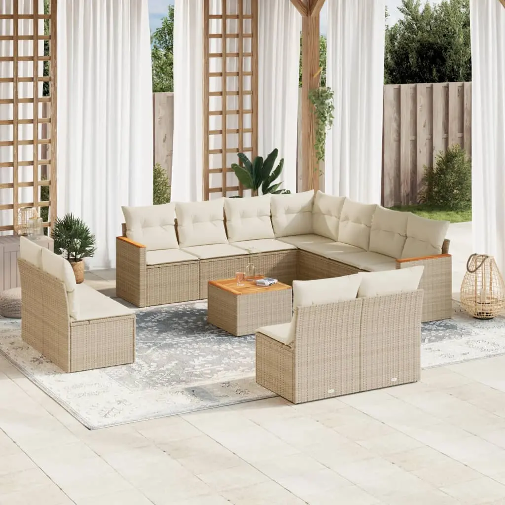 Set Divani da Giardino 12 pz con Cuscini Beige in Polyrattan