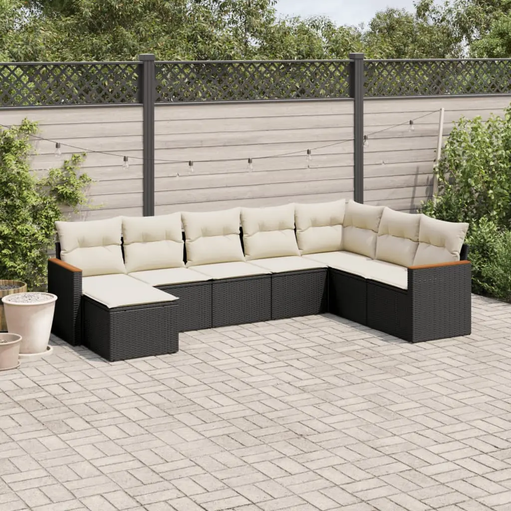 Set Divani da Giardino con Cuscini 8 pz Nero in Polyrattan