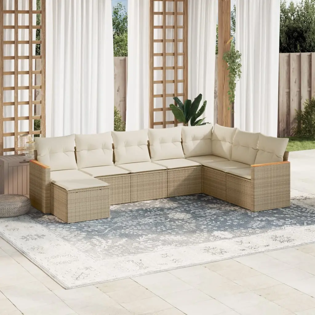 Set Divano da Giardino 8 pz con Cuscini Beige in Polyrattan