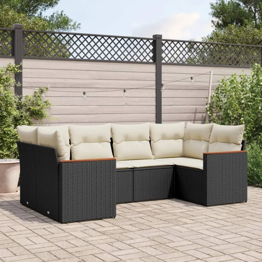 Set Divano da Giardino 6 pz con Cuscini Nero in Polyrattan