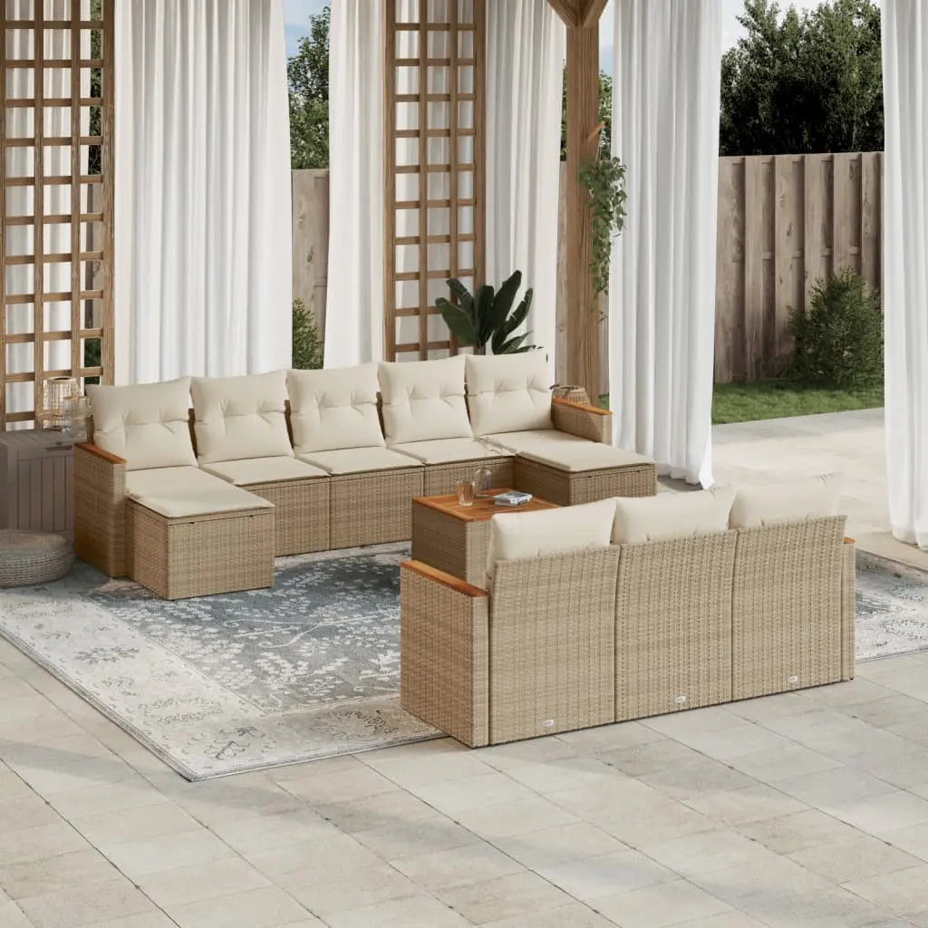 Set Divani da Giardino 11 pz con Cuscini Beige in Polyrattan