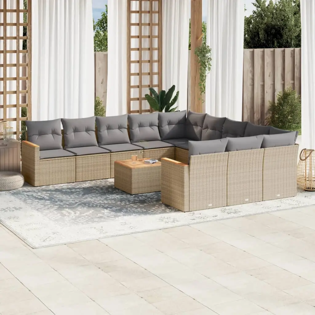 Set Divani da Giardino 12 pz con Cuscini Beige in Polyrattan