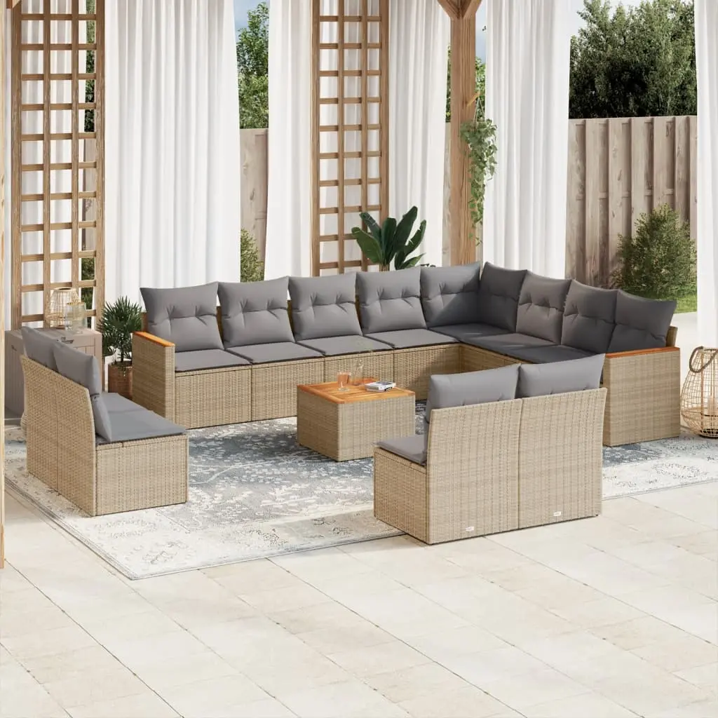 Set Divano da Giardino 13 pz con Cuscini Beige in Polyrattan