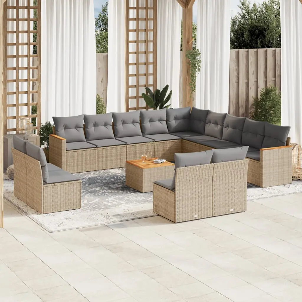 Set Divani da Giardino 14pz con Cuscini in Polyrattan Beige