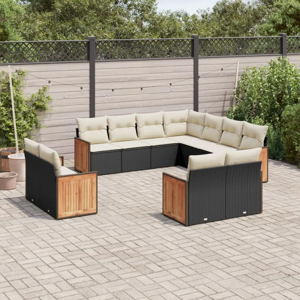 Set Divani da Giardino 11 pz con Cuscini in Polyrattan Nero