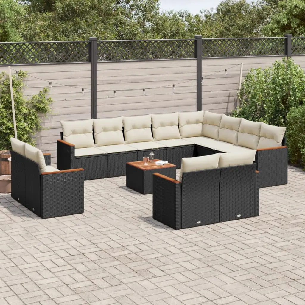 Set Divani da Giardino 13pz con Cuscini Nero in Polyrattan