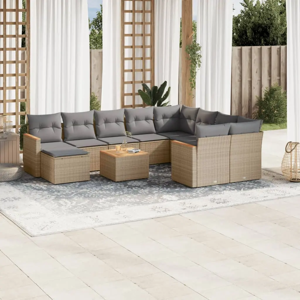 Set Divani da Giardino 11 pz con Cuscini Beige in Polyrattan