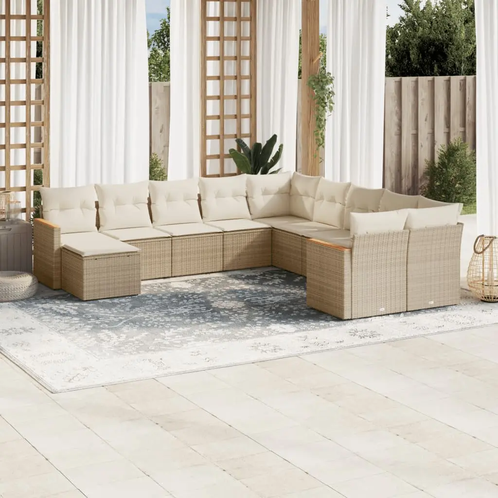 Set Divani da Giardino 11 pz con Cuscini Beige in Polyrattan