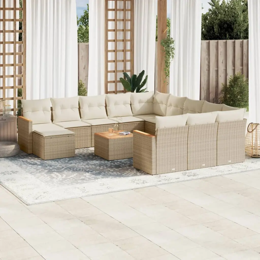 Set Divano da Giardino 13 pz con Cuscini Beige in Polyrattan