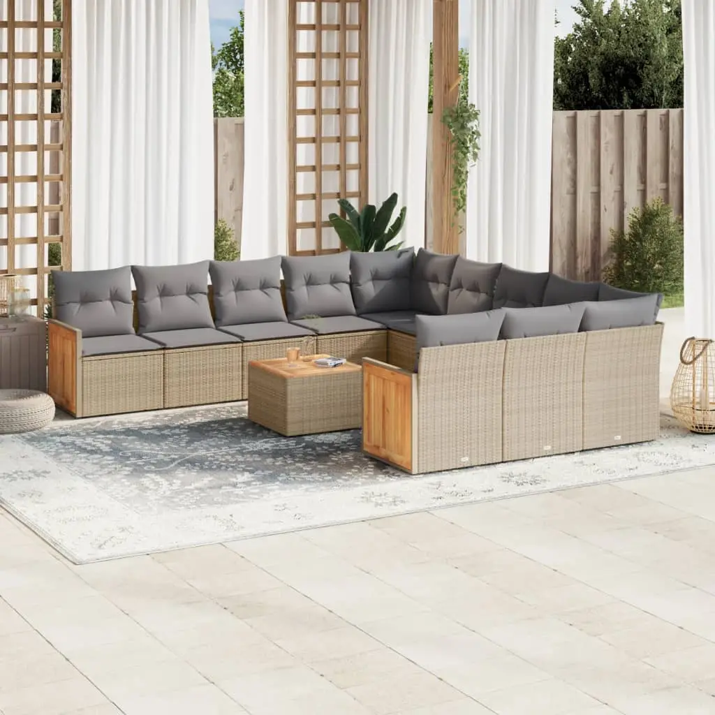 Set Divano da Giardino 13 pz con Cuscini Beige in Polyrattan