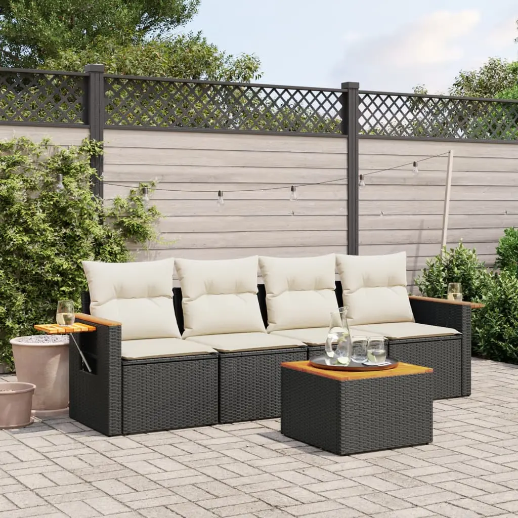 Set Divani da Giardino 5 pz con Cuscini in Polyrattan Nero