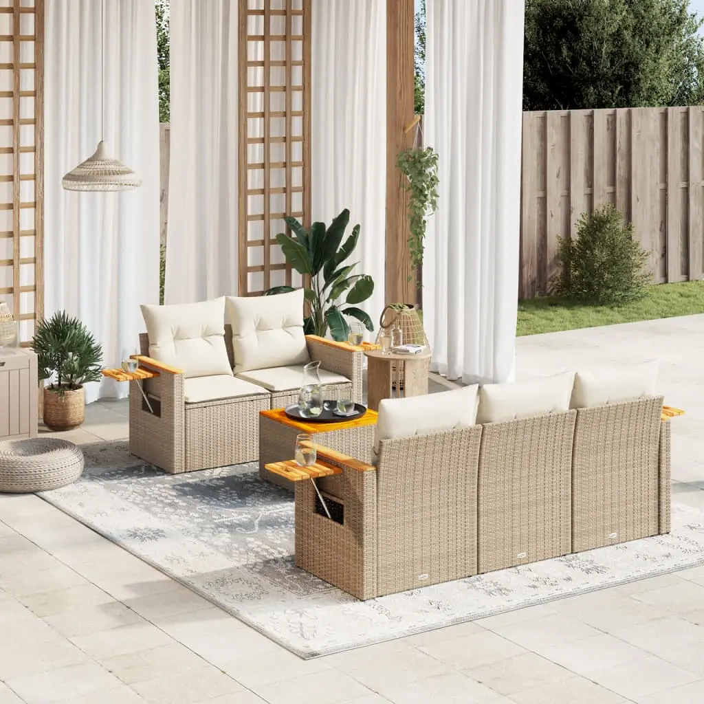 Set Divano da Giardino 6 pz con Cuscini Beige in Polyrattan