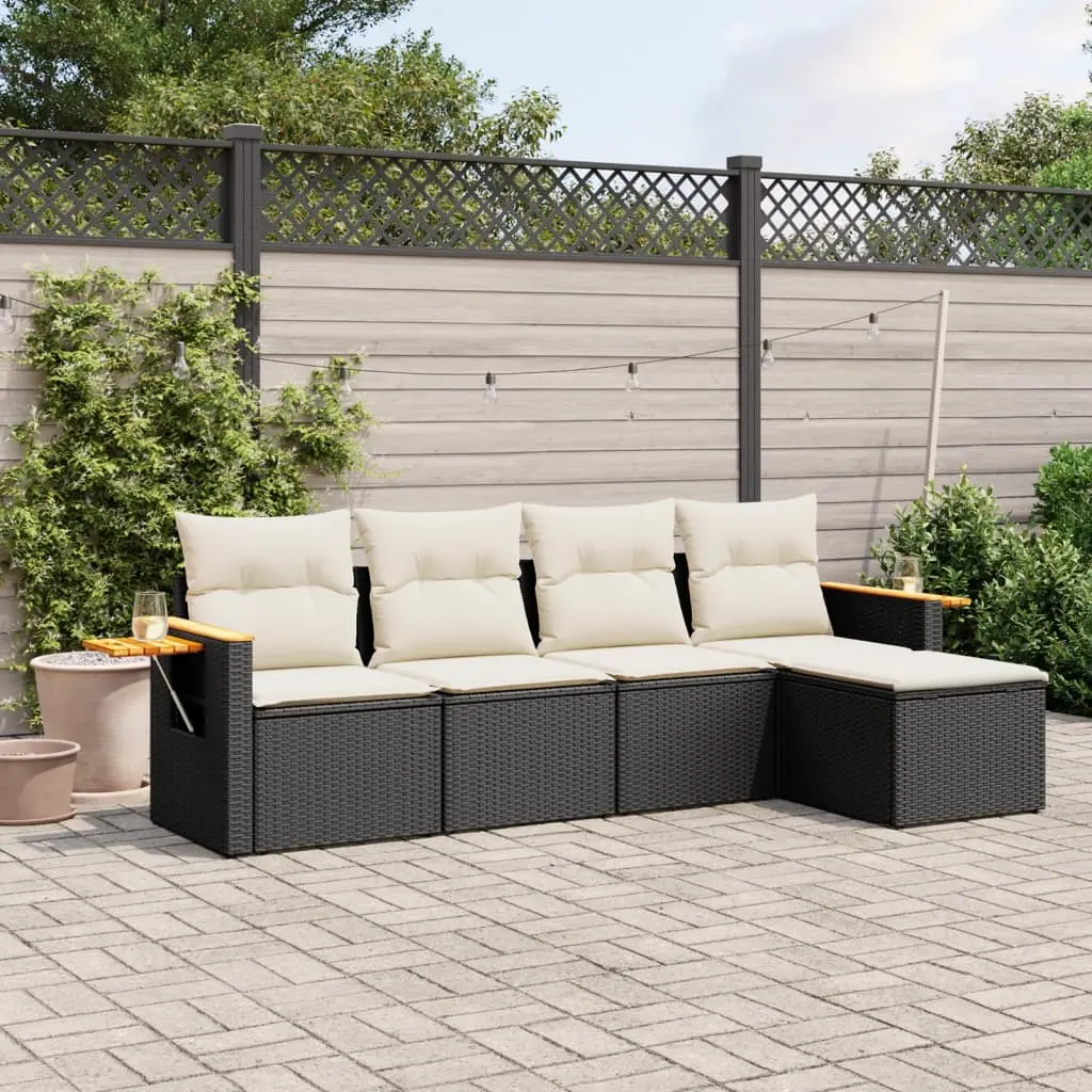 Set Divani da Giardino 5 pz con Cuscini in Polyrattan Nero