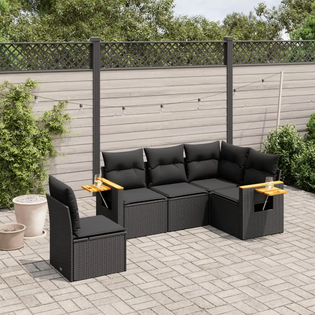 Set Divani da Giardino 5 pz con Cuscini in Polyrattan Nero