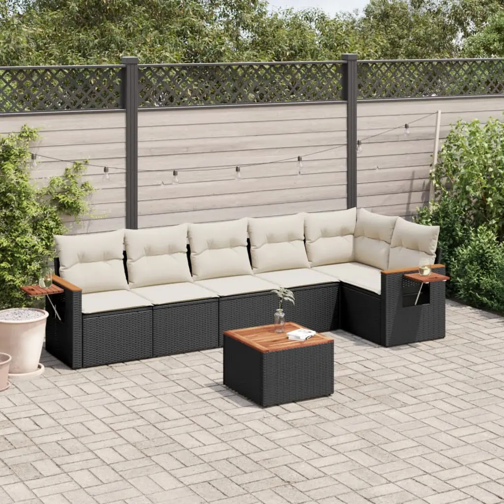 Set Divani da Giardino con Cuscini 7pz Nero Polyrattan