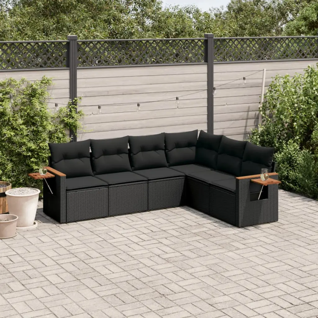 Set Divano da Giardino 6 pz con Cuscini Nero in Polyrattan