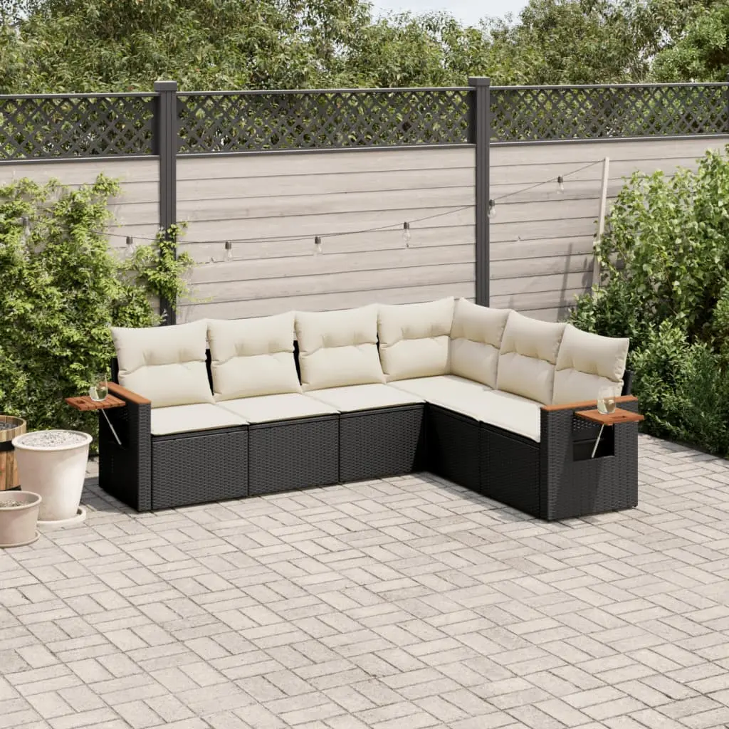 Set Divano da Giardino 6 pz con Cuscini Nero in Polyrattan