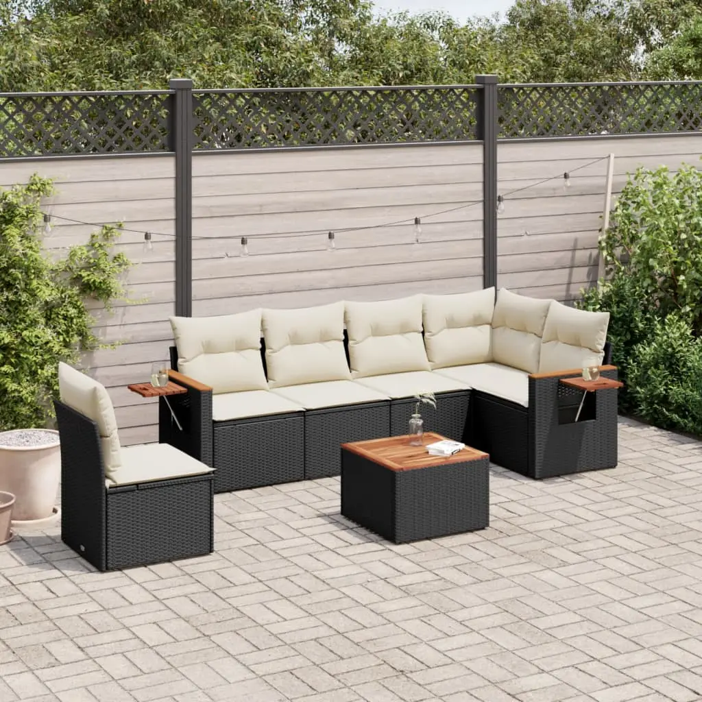 Set Divani da Giardino con Cuscini 7pz Nero Polyrattan