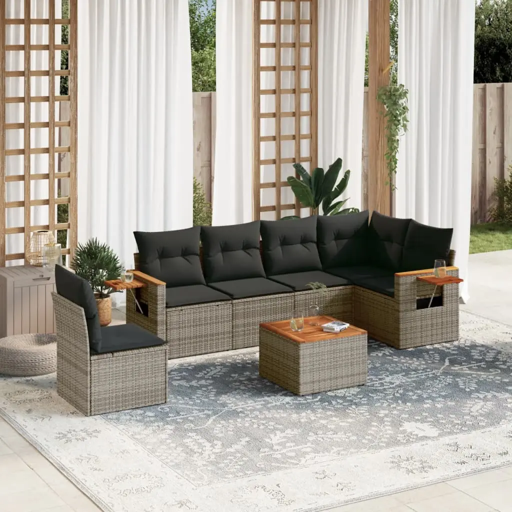 Set Divani da Giardino 7 pz con Cuscini Grigio in Polyrattan