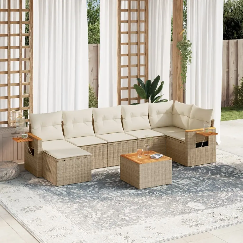 Set Divano da Giardino 8 pz con Cuscini Beige in Polyrattan