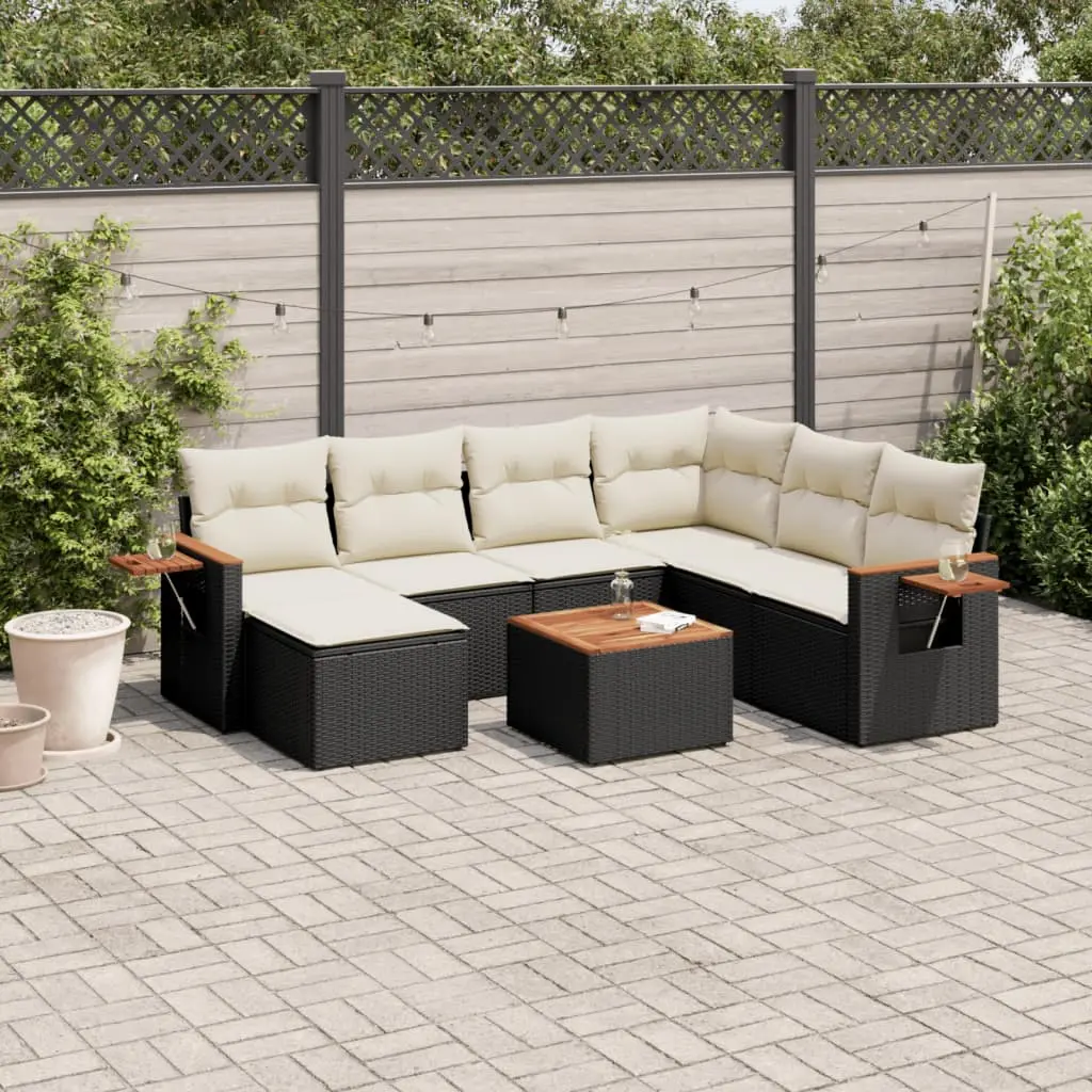 Set Divani da Giardino con Cuscini 8 pz Nero in Polyrattan