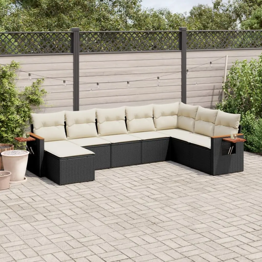 Set Divani da Giardino con Cuscini 8 pz Nero in Polyrattan