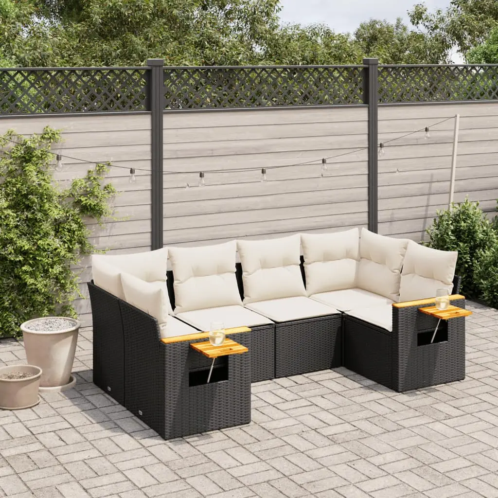 Set Divano da Giardino 6 pz con Cuscini Nero in Polyrattan