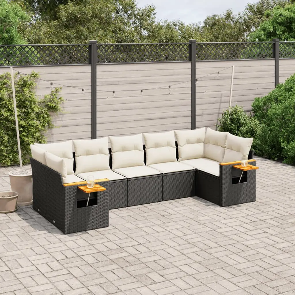 Set Divani da Giardino con Cuscini 7pz Nero Polyrattan