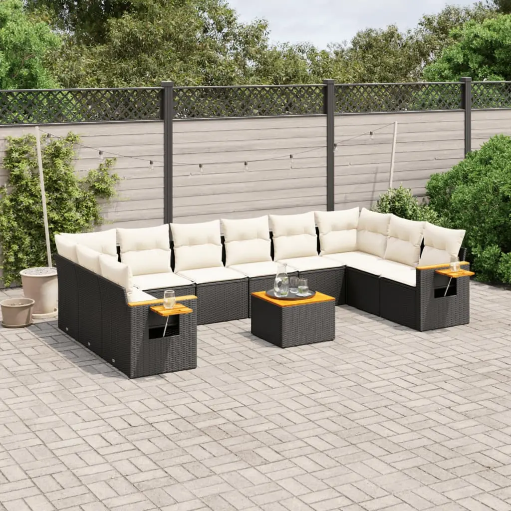 Set Divani da Giardino 11 pz con Cuscini in Polyrattan Nero