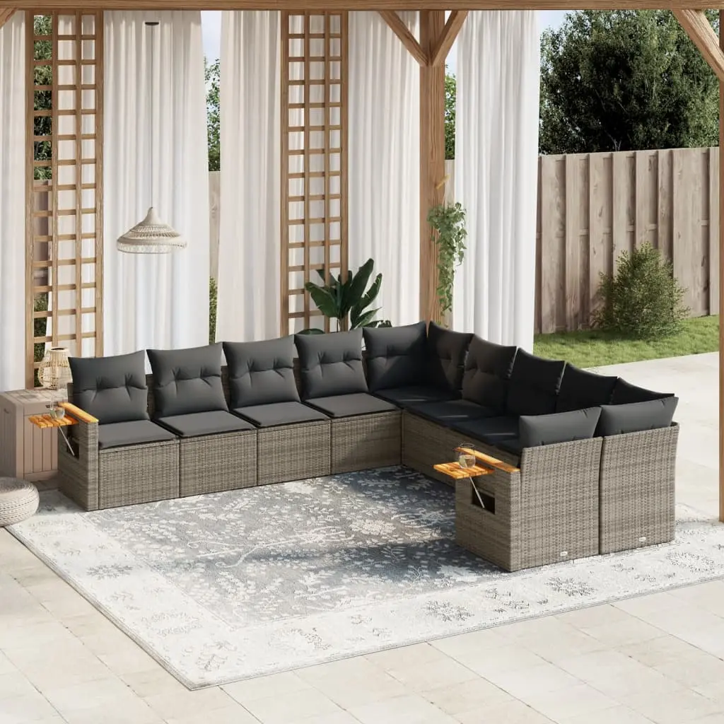 Set Divano da Giardino 10 pz con Cuscini Grigio in Polyrattan