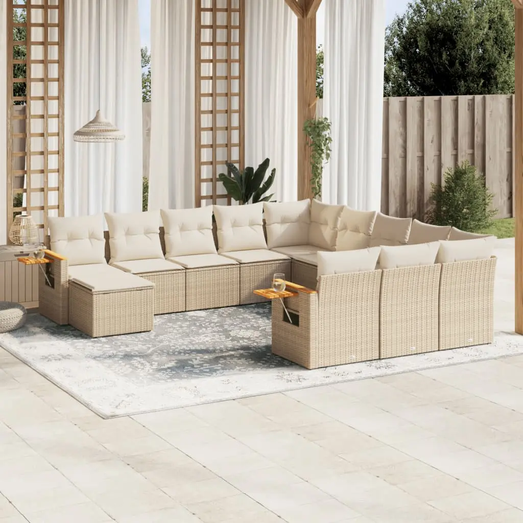 Set Divani da Giardino 11 pz con Cuscini Beige in Polyrattan