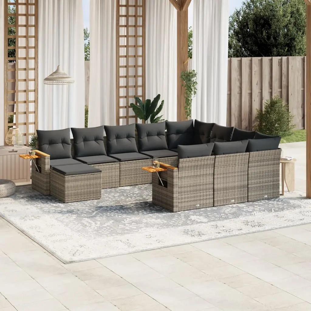 Set Divani da Giardino 11 pz con Cuscini in Polyrattan Grigio