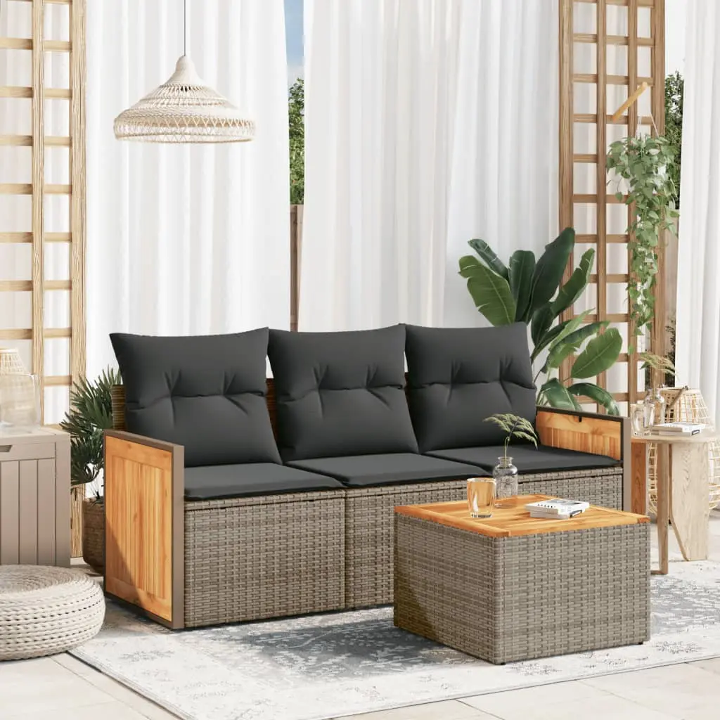 Set Divani da Giardino 4 pz con Cuscini in Polyrattan Grigio