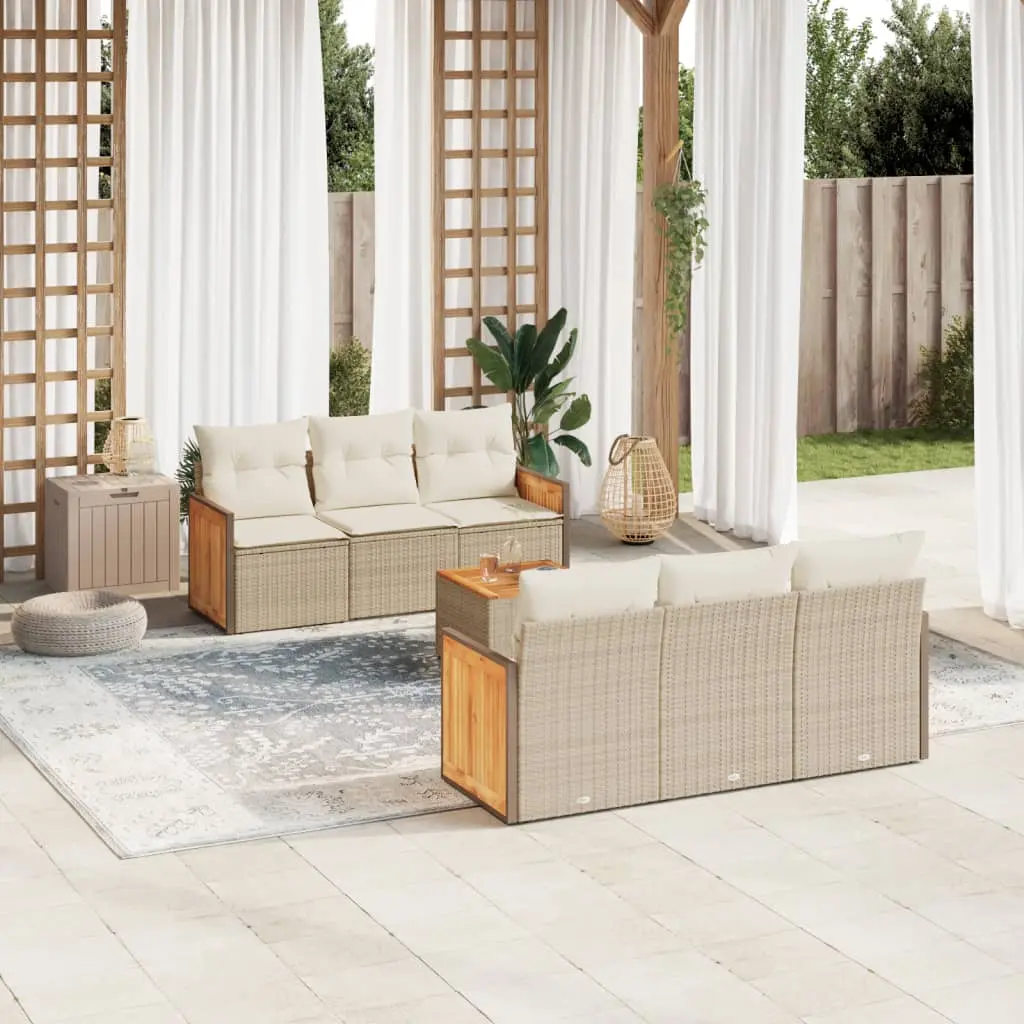 Set Divani da Giardino 7 pz con Cuscini Beige in Polyrattan