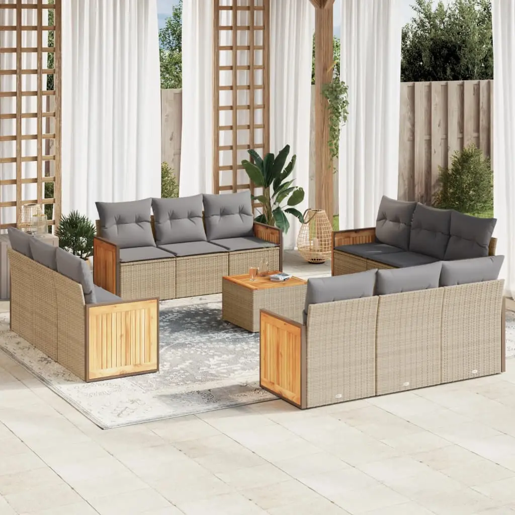 Set Divano da Giardino 13 pz con Cuscini Beige in Polyrattan