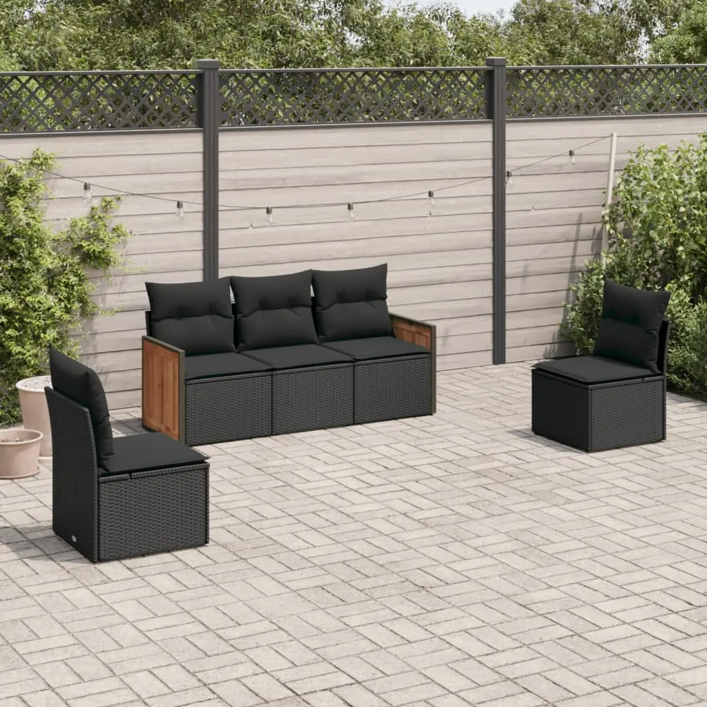 Set Divani da Giardino 5 pz con Cuscini in Polyrattan Nero