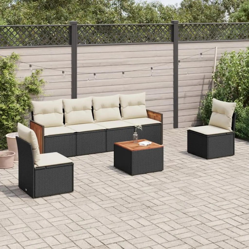 Set Divani da Giardino con Cuscini 7pz Nero Polyrattan