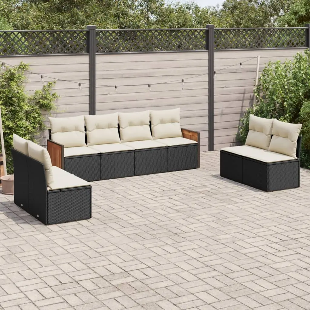 Set Divani da Giardino con Cuscini 8 pz Nero in Polyrattan