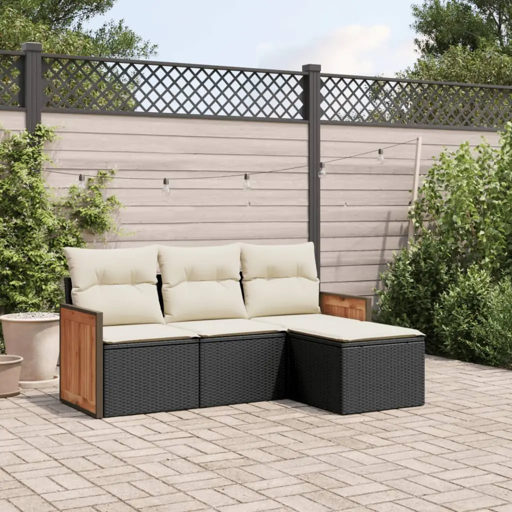 Set Divani da Giardino 4 pz con Cuscini Nero in Polyrattan